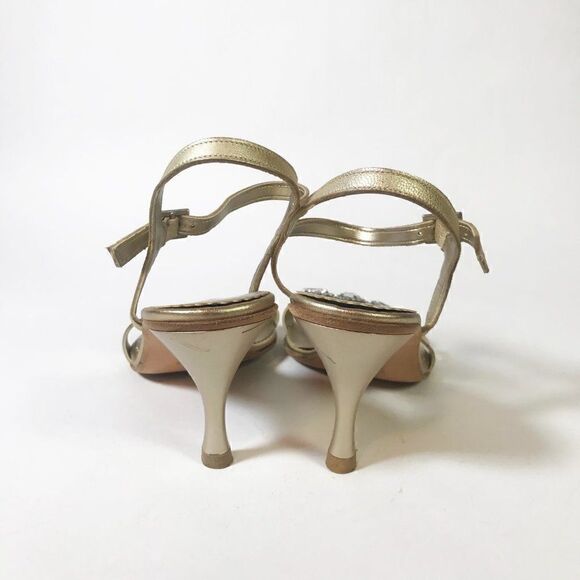 Gold Heeled Sandal with Beautiful Gems, Sz 38 - Picture 5 of 6